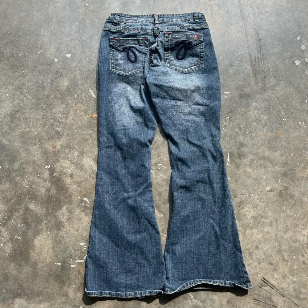 Classic Blue Flare Wide Leg Jeans with Distressed Finish